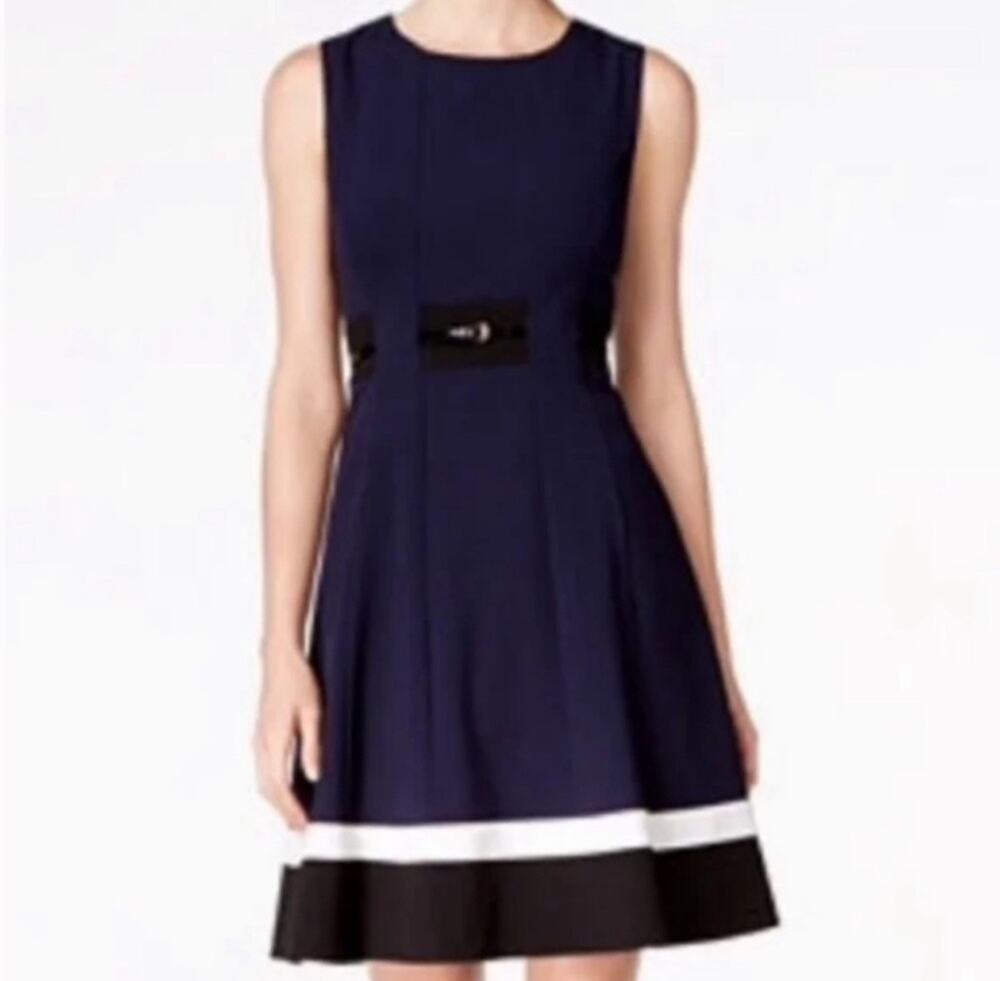Calvin Klein Sleeveless Color Block Hem Belted Dress Size 2